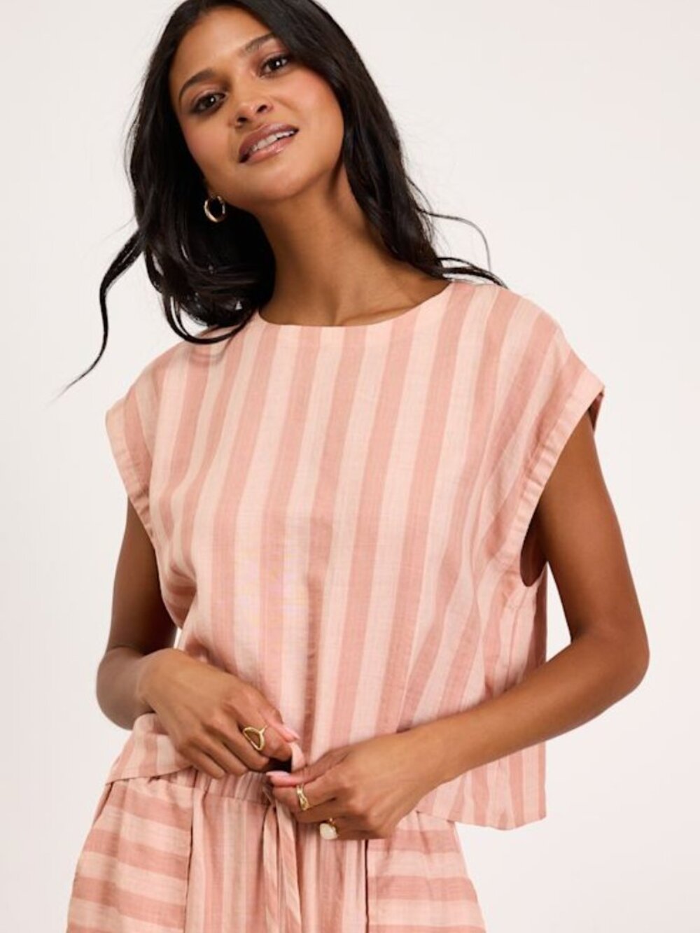 Lulus Dresa Light Pink Striped Cotton Short Sleeve Top - Size M